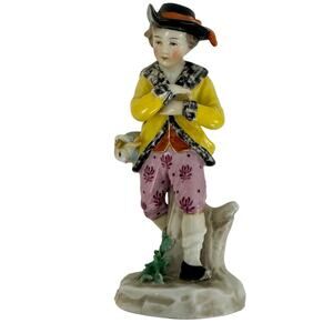 Sitzendorf Hunter Boy Porcelain Sculpture Figurine Collectible Antique Art